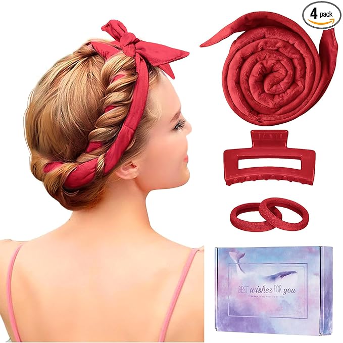 Red satin heatless curling set
