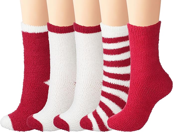 Red and white Christmas fuzzy socks