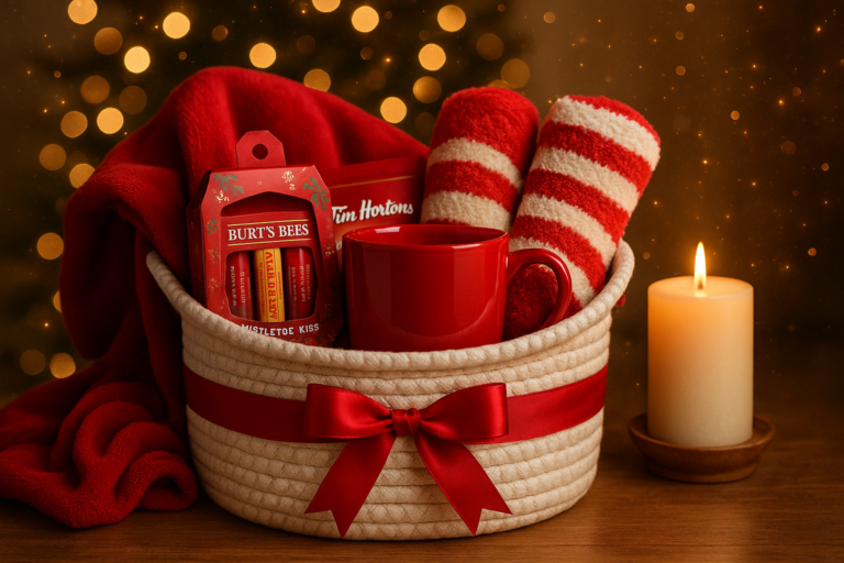 Cozy Red Christmas Burr Basket — Around $50