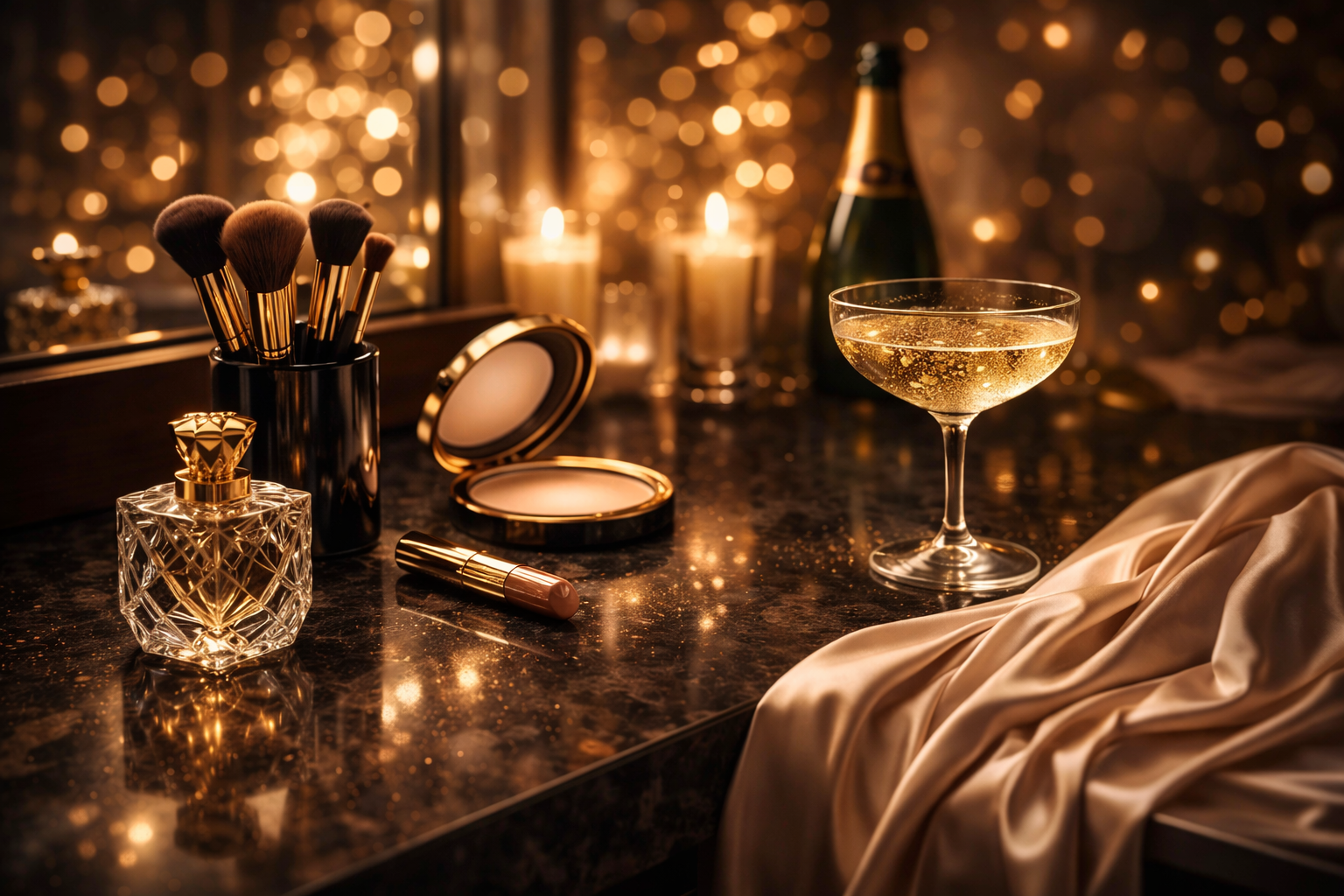 Luxury New Year’s Eve get ready with me vanity scene