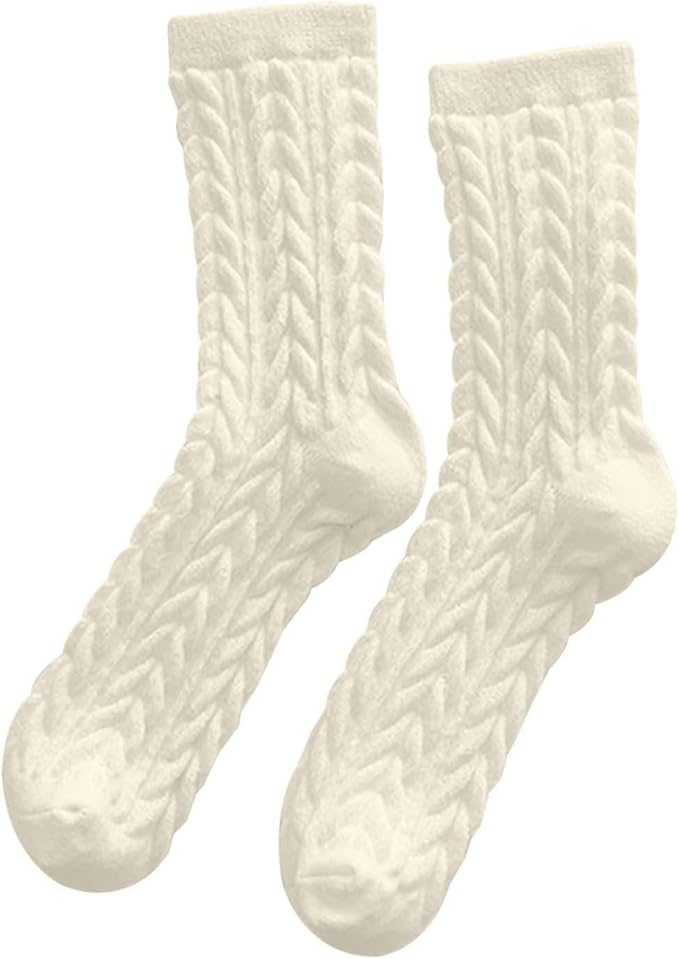 Cream cable-knit fuzzy socks