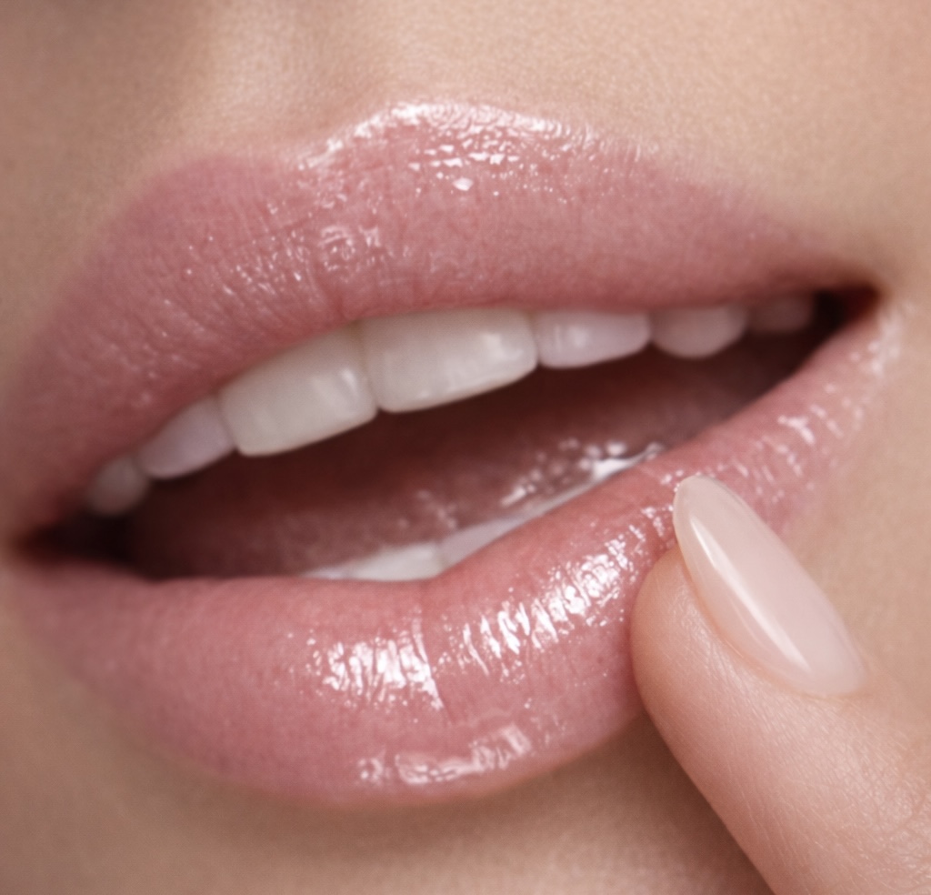 Hydrated lips with one finger