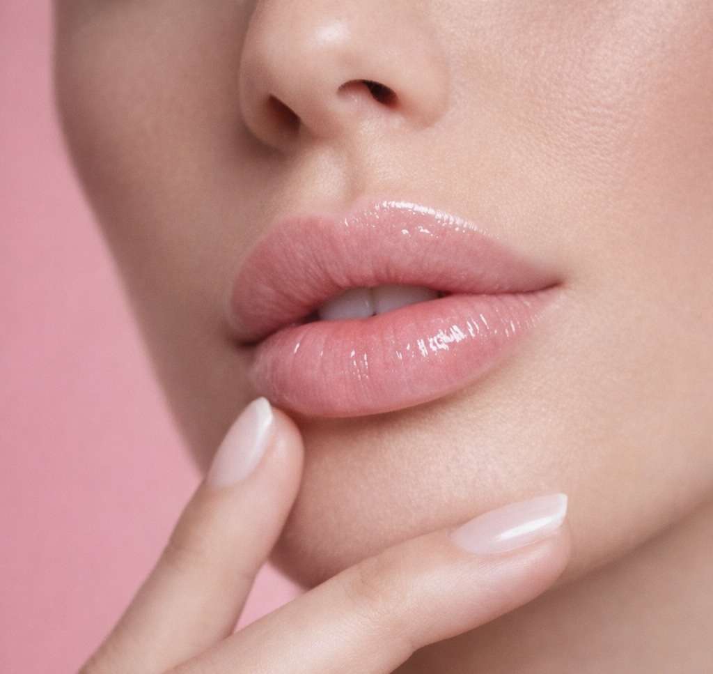 Healthy hydrated lips with fingers